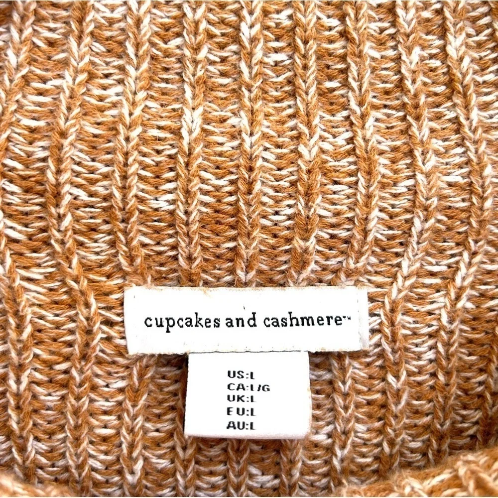 Cupcakes & Cashmere Mock Neck Marled Knit Brown Neutral Sweater, Size Large